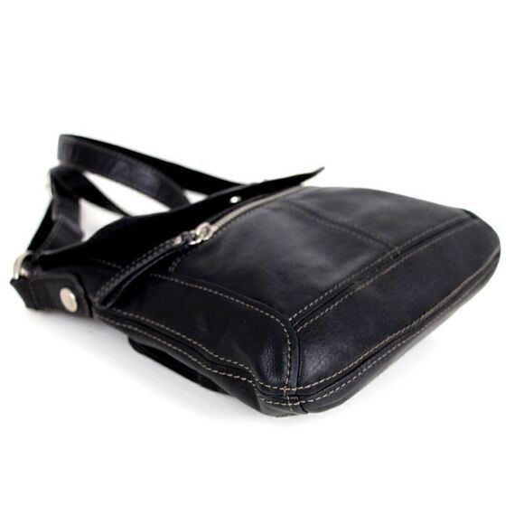 FOSSIL BLACK GENUINE LEATHER KEY CHAIN X-BODY MESSENGER SHOULDER BAG HANDBAG - Picture 9 of 16